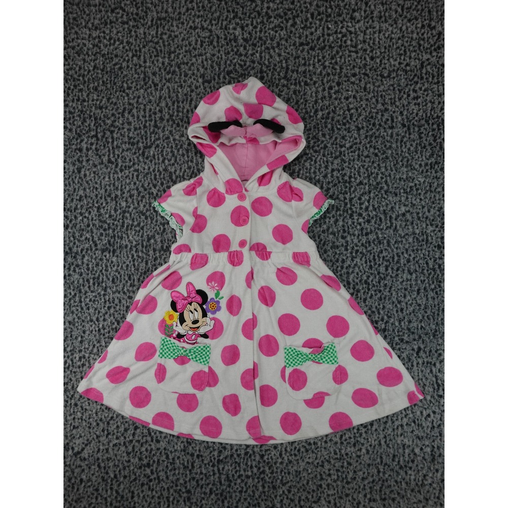 Disney Minnie Mouse Hooded‎ Cover-Up Toddler Girls Pink White Polka Dot